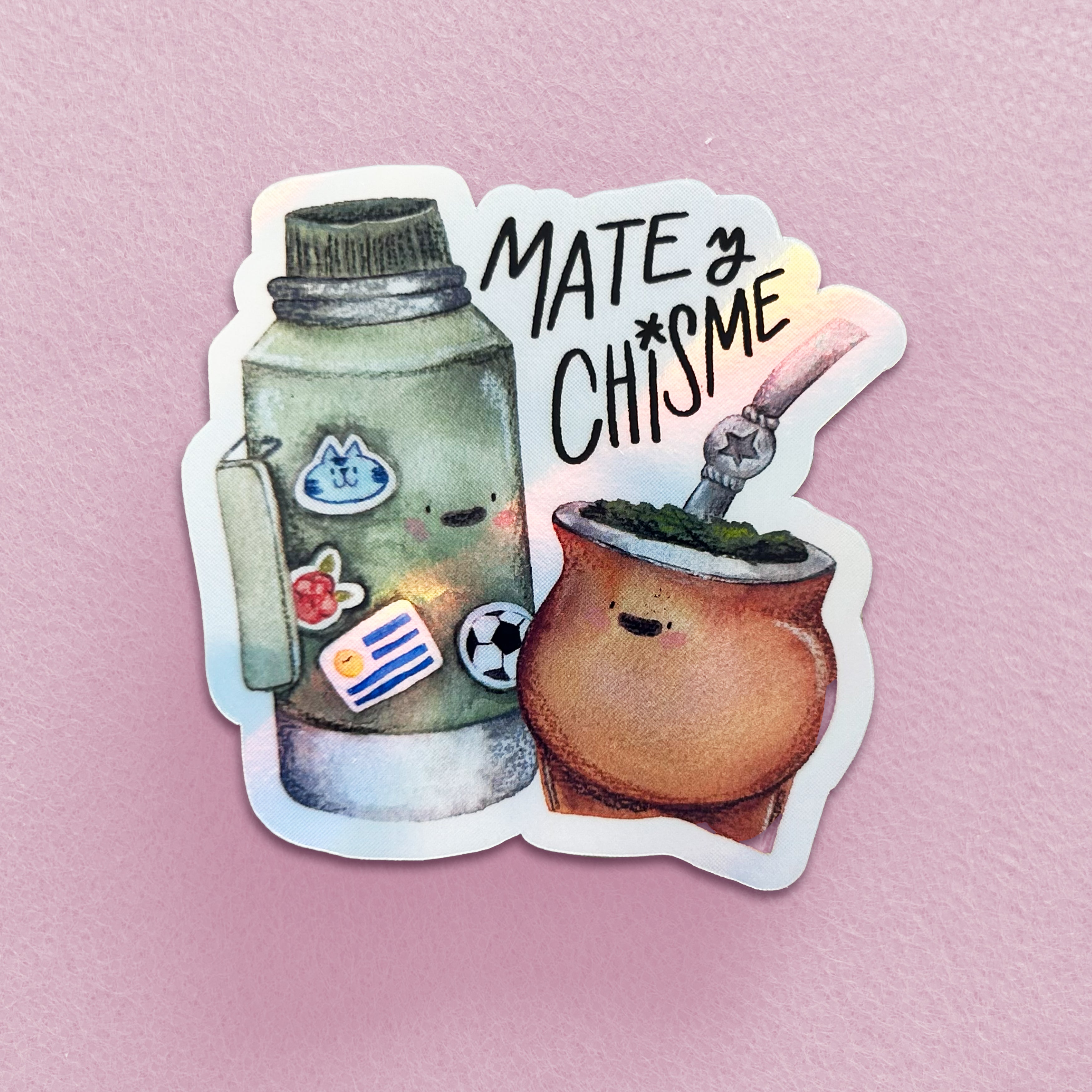 Mate y Chisme (sticker holográfico para botella y termo)